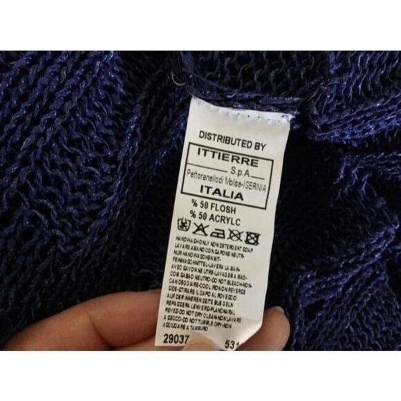 Roberto Cavalli VTG Sweater Designer Open Knit Embellished Sweater Navy Sz M NEW - Picture 8 of 8